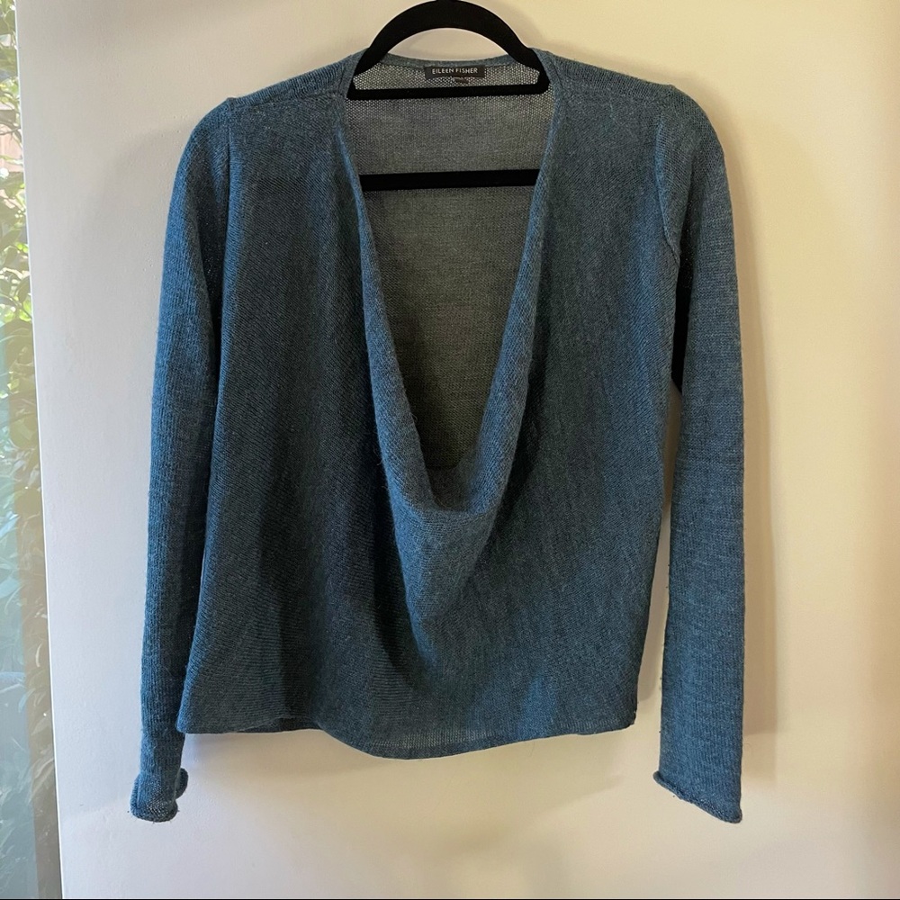Eileen Fisher Alpaca Wool Thin Knit Cowl Neck Sweater Top